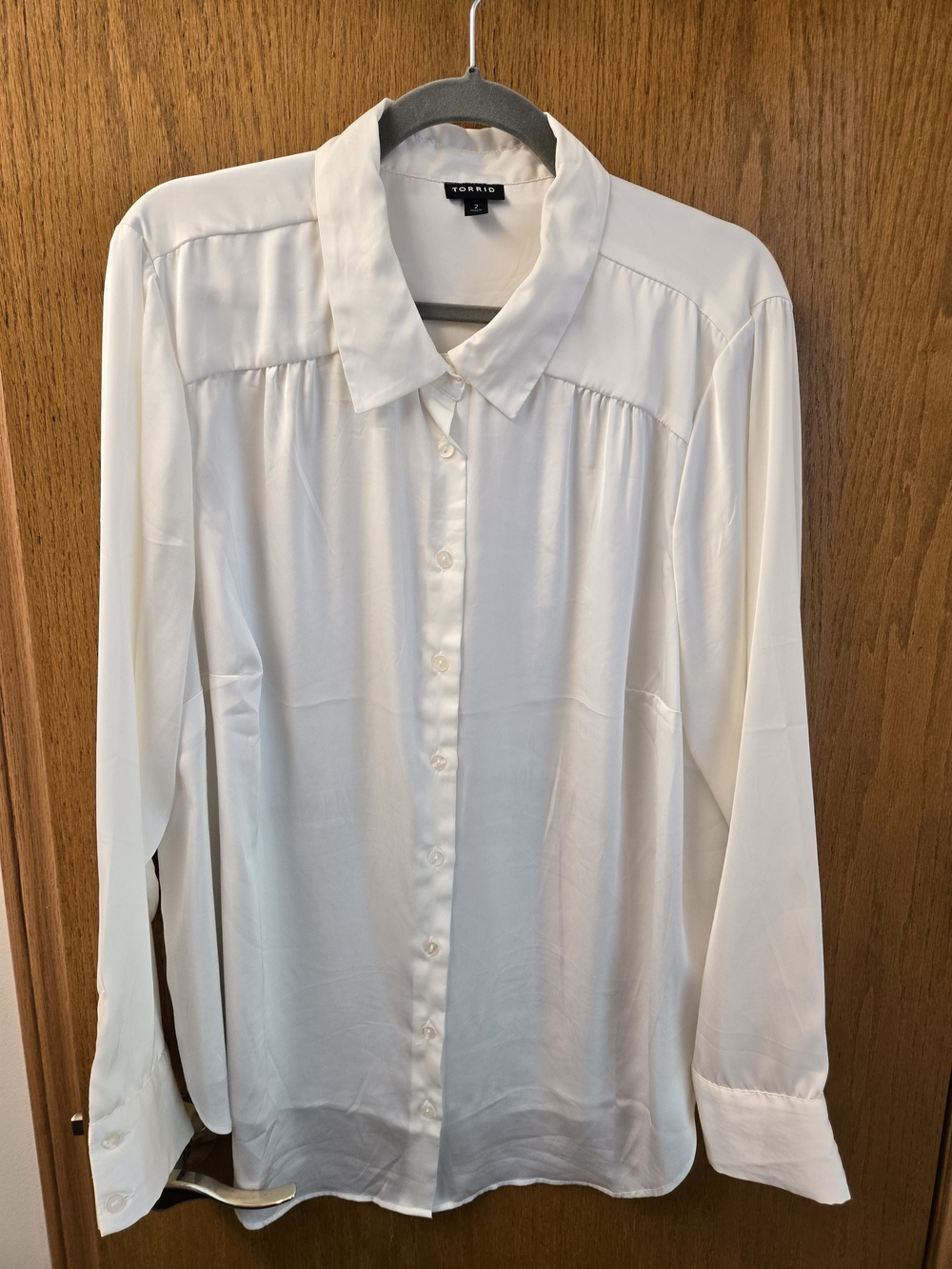 Torrid Cream Button-Up Blouse with Gathered Yoke